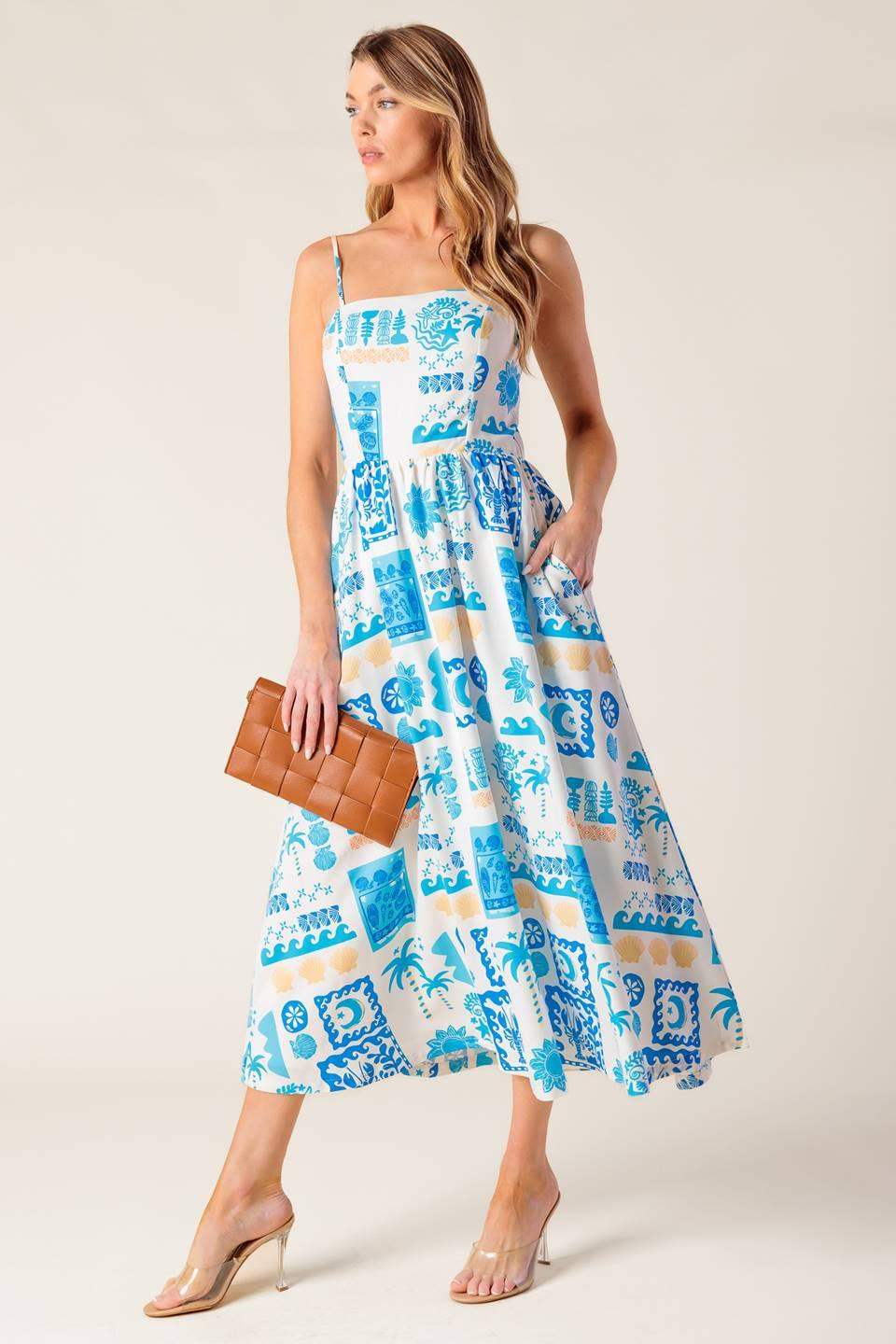FLOWER GIRL BLUE WOVEN MIDI DRESS - Flying Tomato - Flyclothing LLC