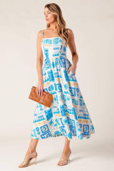 FLOWER GIRL BLUE WOVEN MIDI DRESS - Flying Tomato - Flyclothing LLC