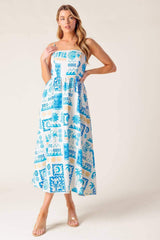 FLOWER GIRL BLUE WOVEN MIDI DRESS - Flying Tomato - Flyclothing LLC