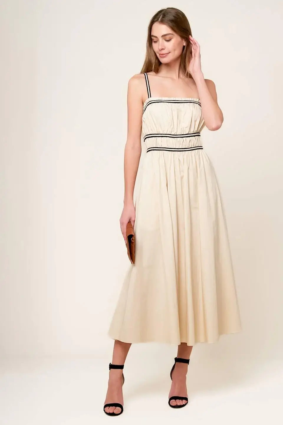 TERRIFIC TIMING CREAM WOVEN MIDI DRESS - Flying Tomato - Flyclothing LLC