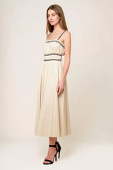 TERRIFIC TIMING CREAM WOVEN MIDI DRESS - Flying Tomato - Flyclothing LLC