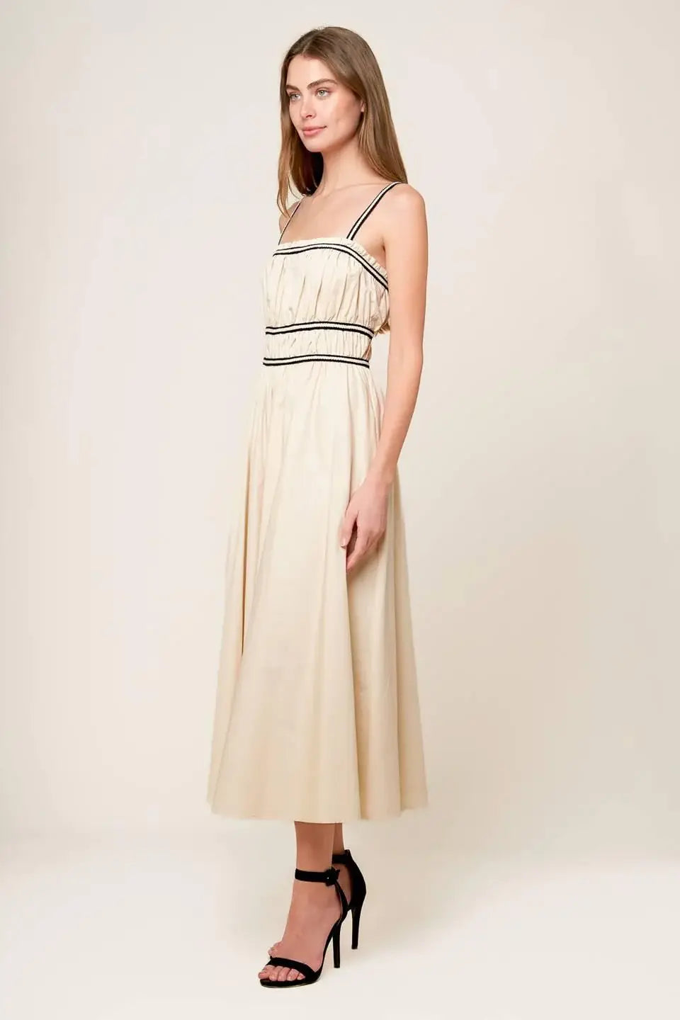 TERRIFIC TIMING CREAM WOVEN MIDI DRESS - Flying Tomato - Flyclothing LLC