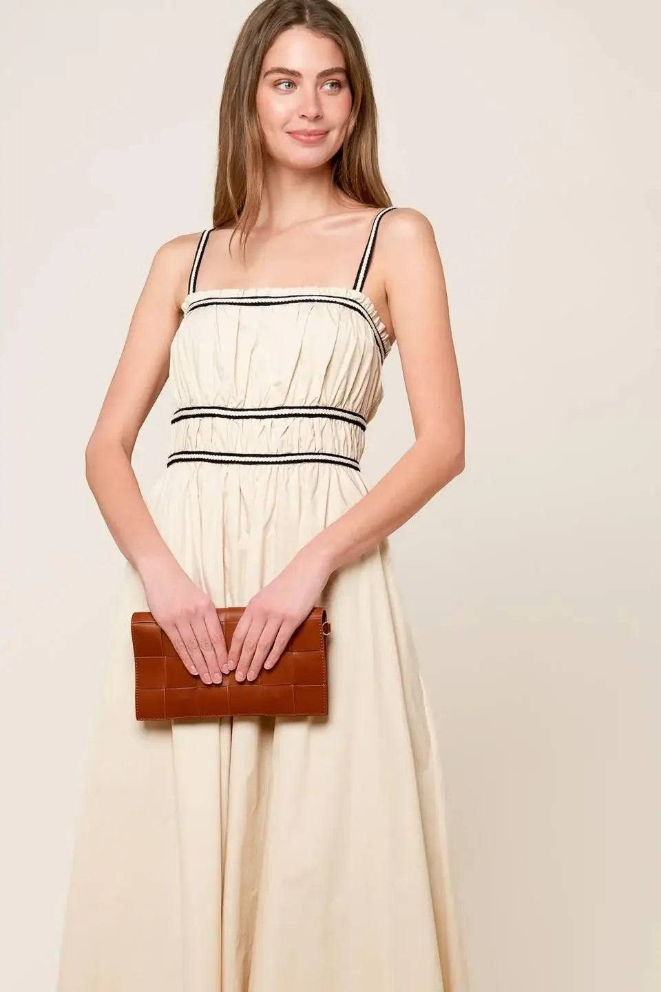 TERRIFIC TIMING CREAM WOVEN MIDI DRESS - Flying Tomato - Flyclothing LLC