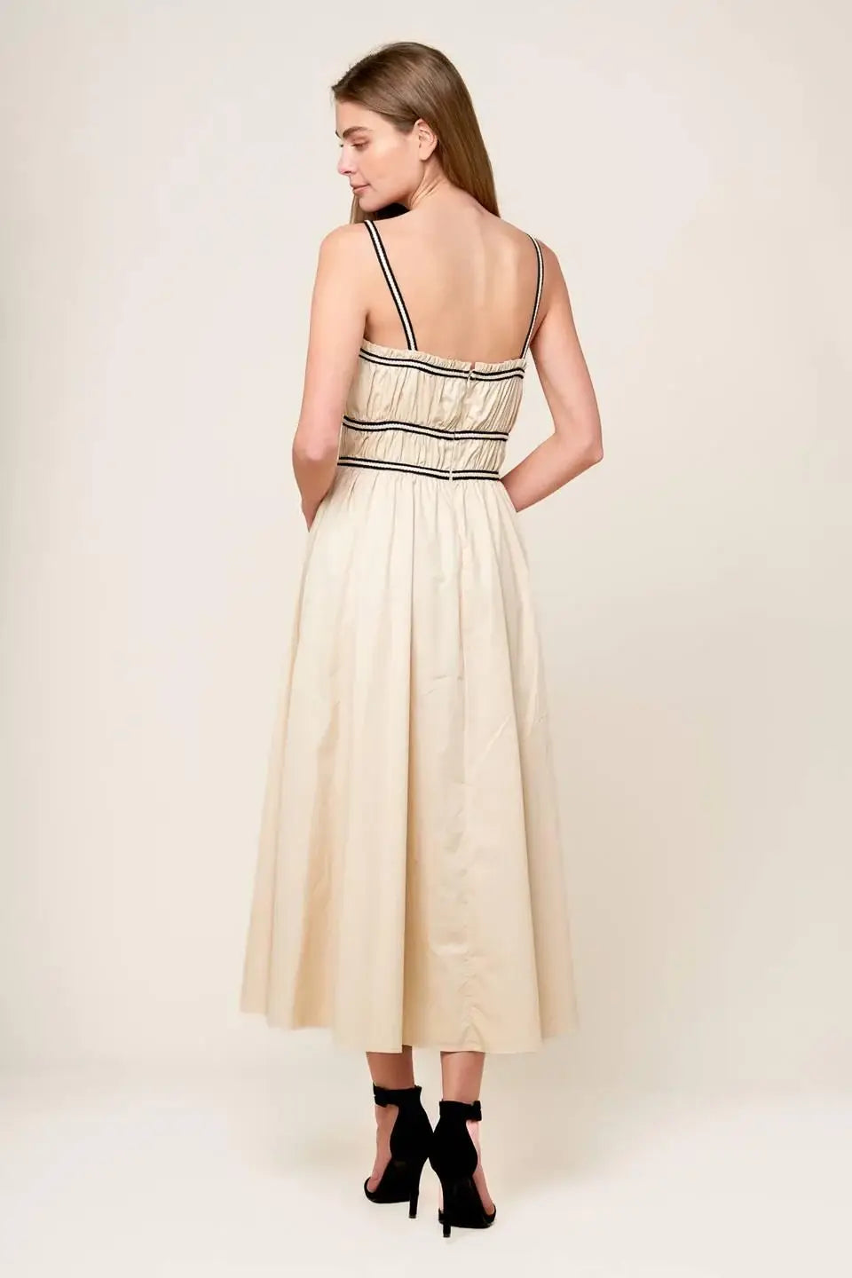TERRIFIC TIMING CREAM WOVEN MIDI DRESS - Flying Tomato - Flyclothing LLC