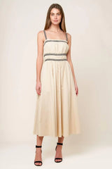 TERRIFIC TIMING CREAM WOVEN MIDI DRESS - Flying Tomato - Flyclothing LLC