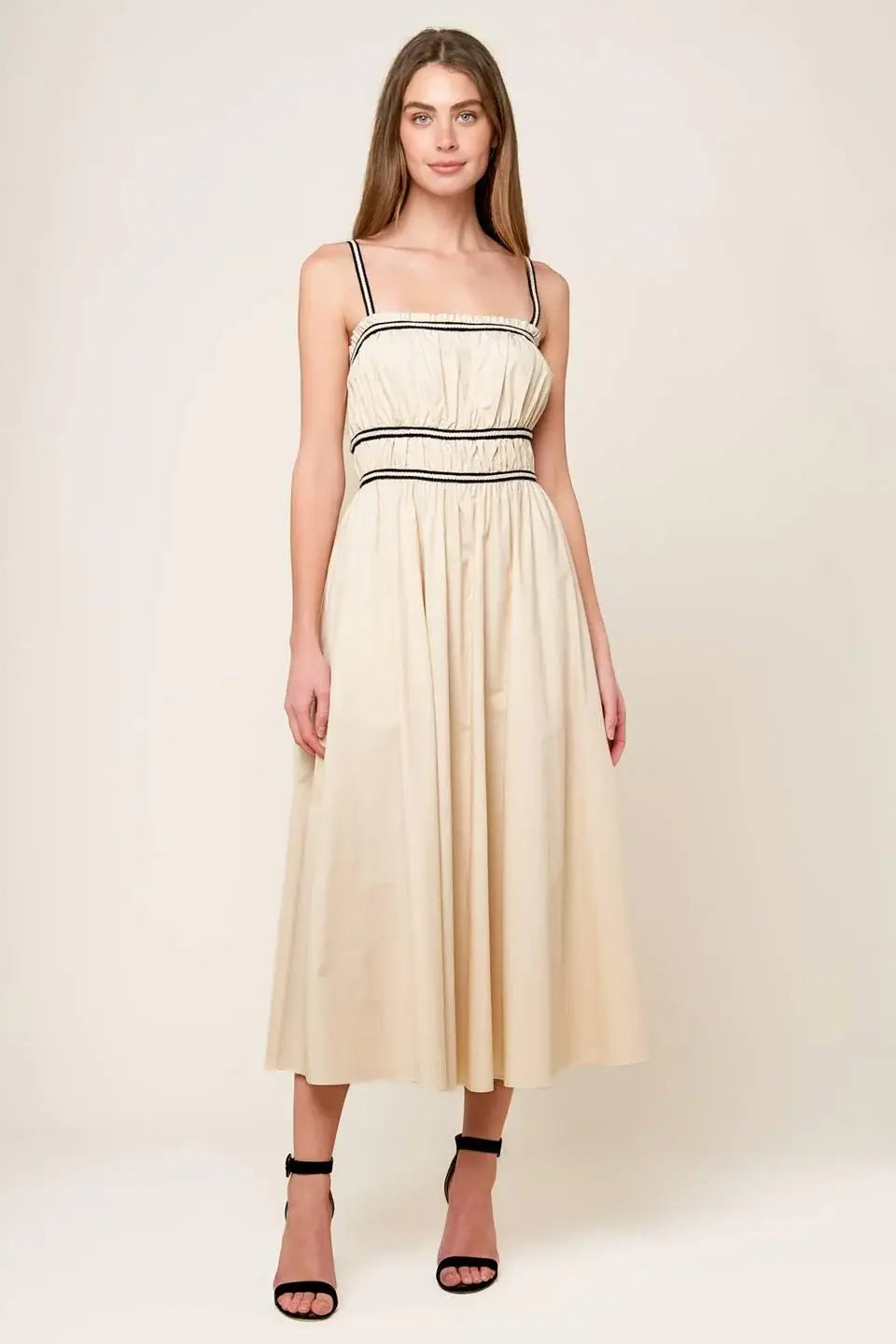 TERRIFIC TIMING CREAM WOVEN MIDI DRESS - Flying Tomato - Flyclothing LLC