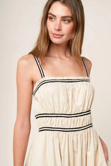 TERRIFIC TIMING CREAM WOVEN MIDI DRESS - Flying Tomato - Flyclothing LLC