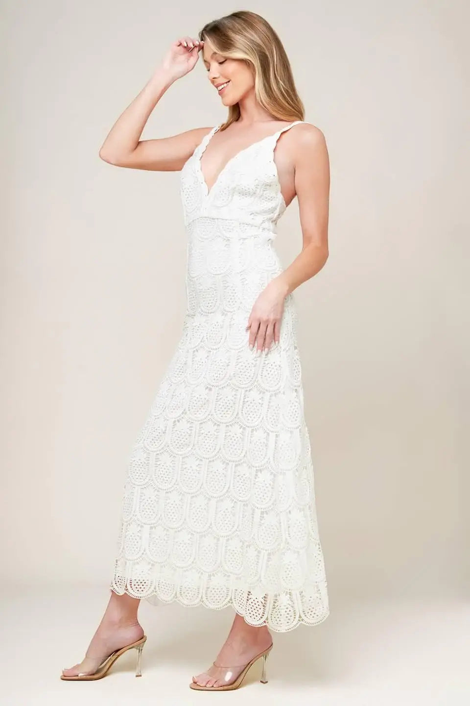 LOVING MENTALITY WHITE WOVEN LACE MIDI DRESS - Flying Tomato - Flyclothing LLC