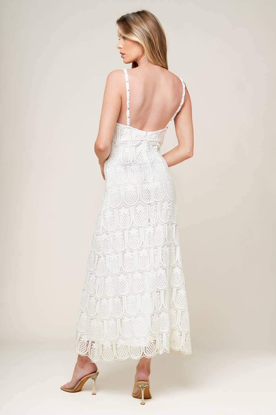 LOVING MENTALITY WHITE WOVEN LACE MIDI DRESS - Flying Tomato - Flyclothing LLC