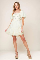 LOLA GRASS CREAM WOVEN MINI DRESS - Flying Tomato - Flyclothing LLC