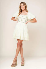 LOLA GRASS CREAM WOVEN MINI DRESS - Flying Tomato - Flyclothing LLC