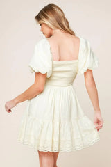 LOLA GRASS CREAM WOVEN MINI DRESS - Flying Tomato - Flyclothing LLC