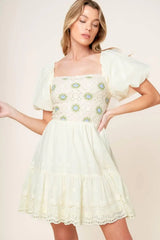 LOLA GRASS CREAM WOVEN MINI DRESS - Flying Tomato - Flyclothing LLC