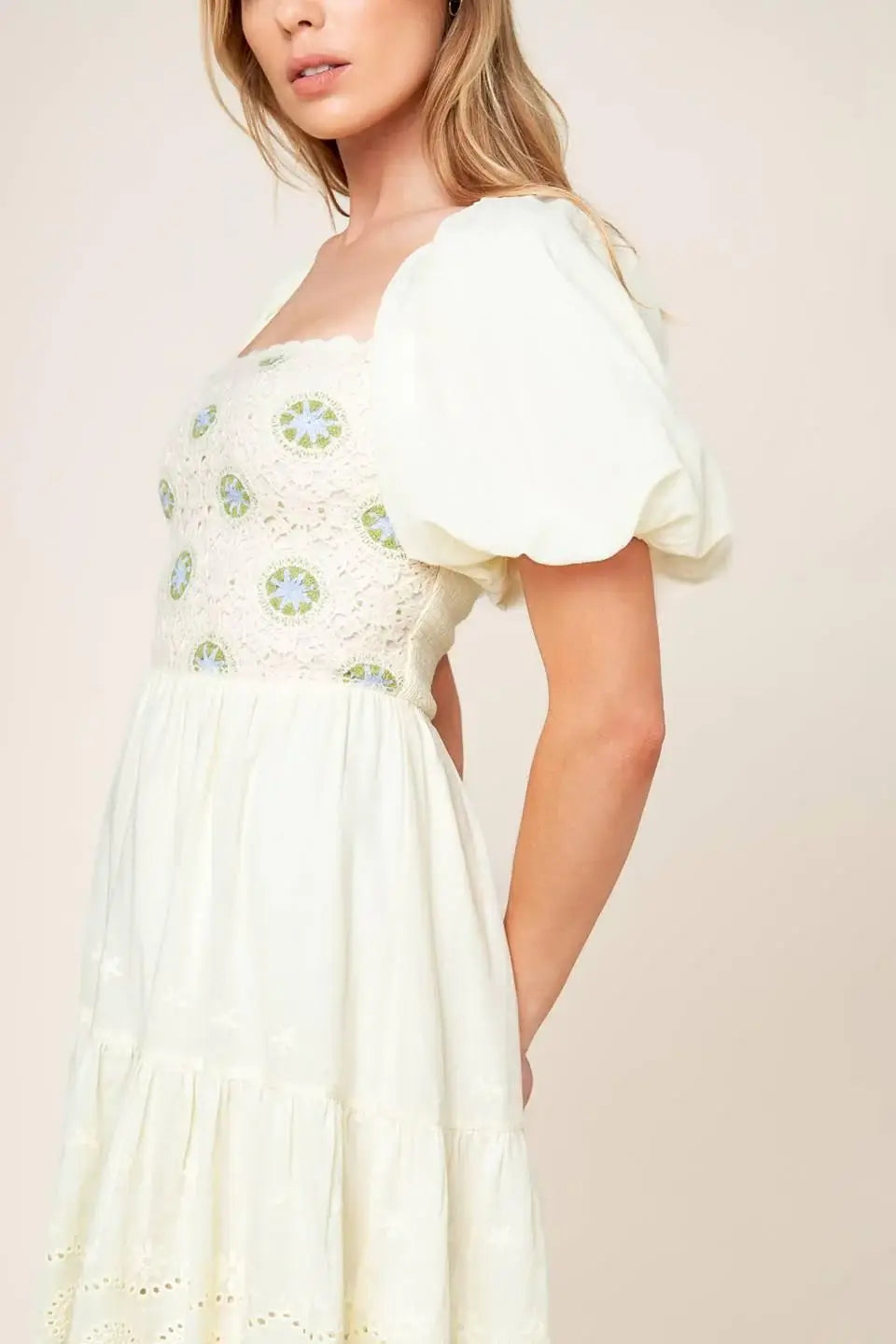 LOLA GRASS CREAM WOVEN MINI DRESS - Flying Tomato - Flyclothing LLC