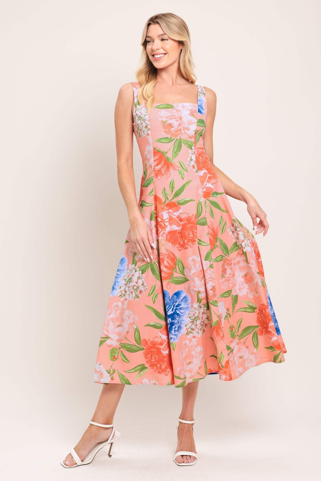 PEACH PETAL WOVEN MIDI DRESS - Flying Tomato - Flyclothing LLC