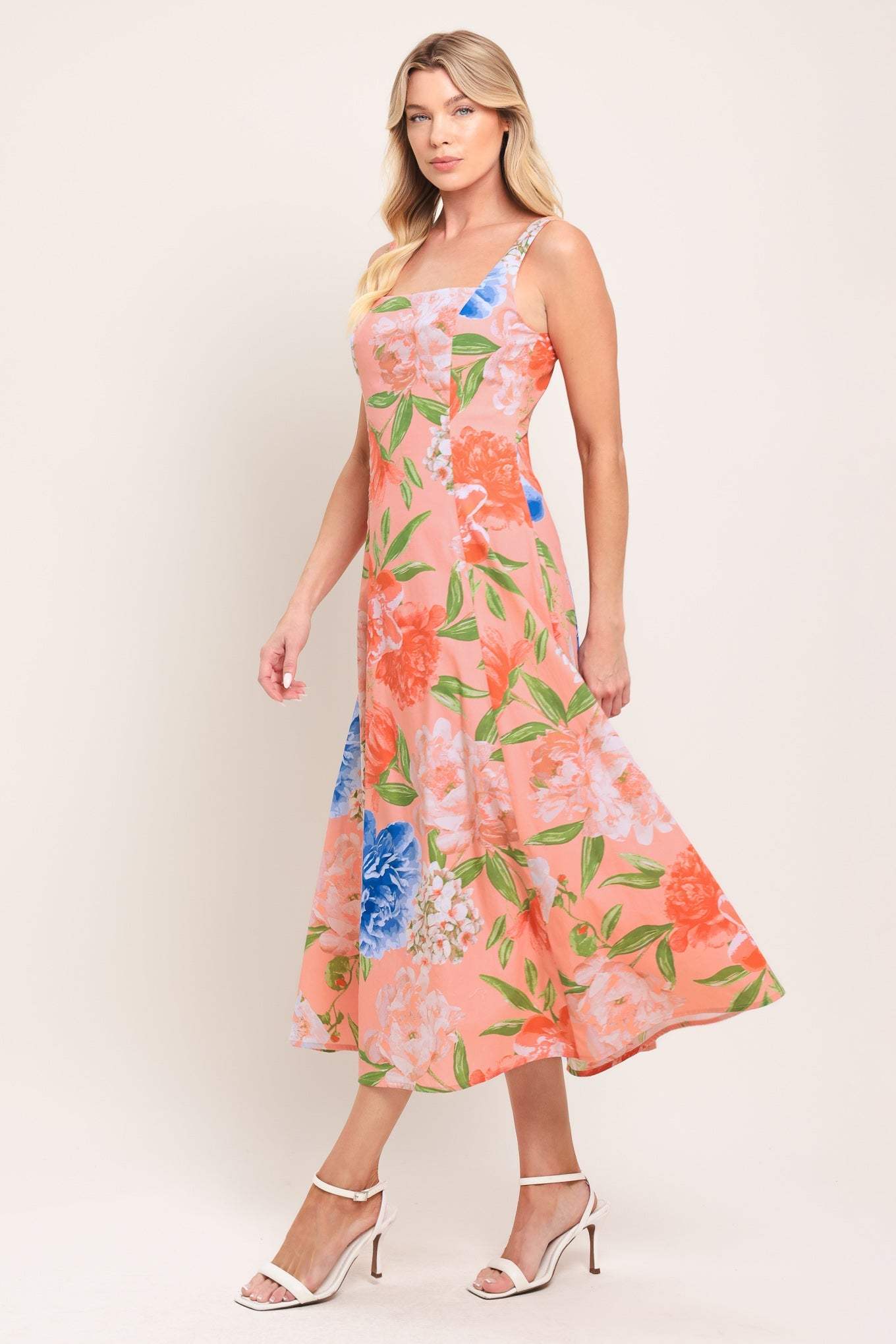 PEACH PETAL WOVEN MIDI DRESS - Flying Tomato - Flyclothing LLC
