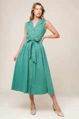 WISHING WELL TEAL GREEN WOVEN MIDI DRESS - Flying Tomato - Flyclothing LLC