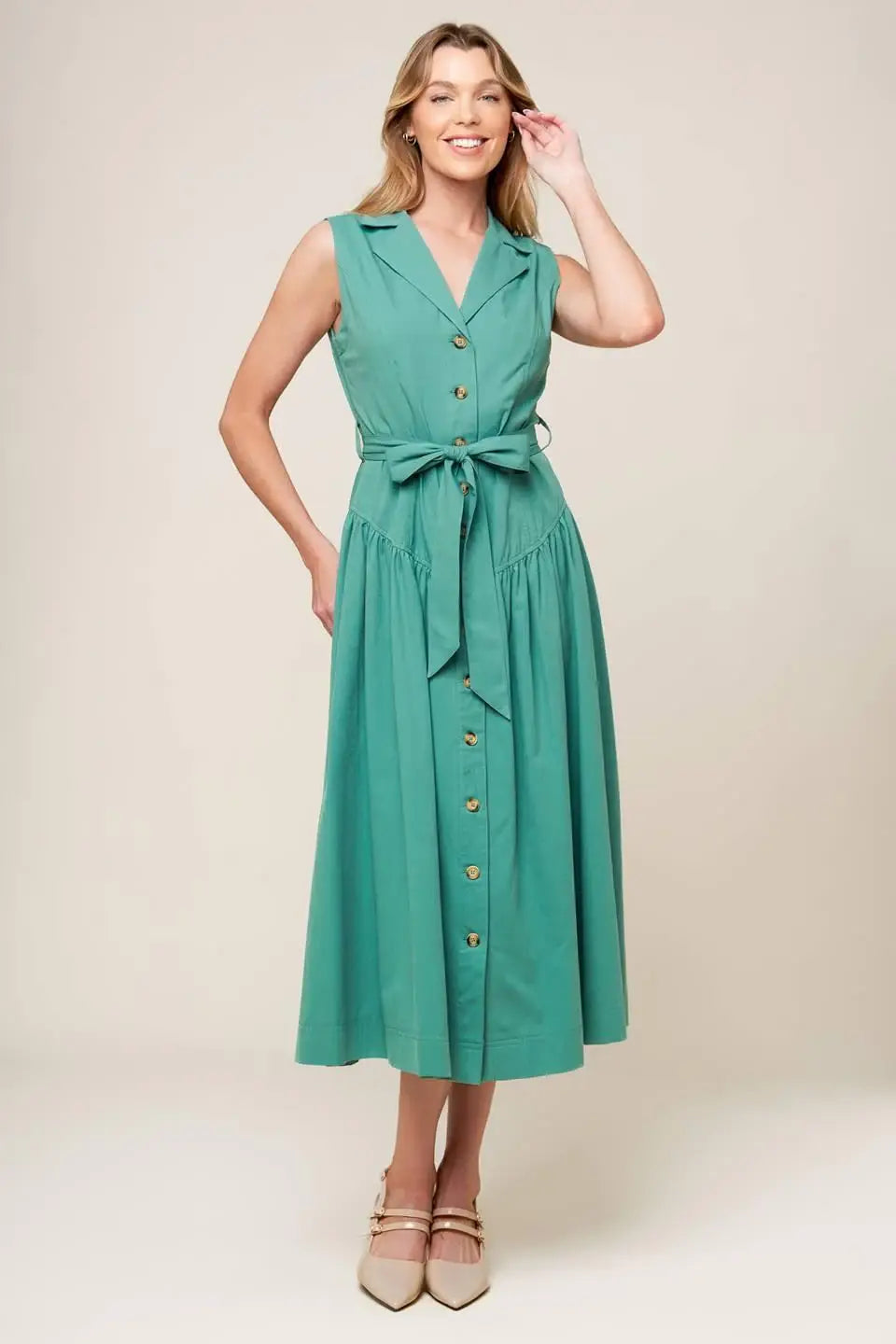 WISHING WELL TEAL GREEN WOVEN MIDI DRESS - Flying Tomato - Flyclothing LLC