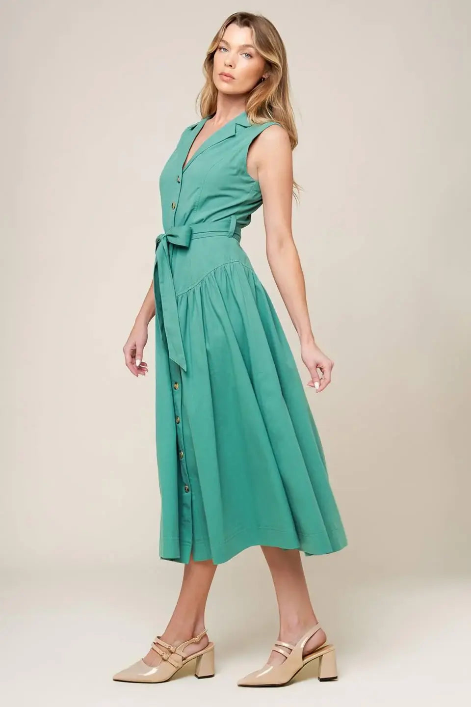 WISHING WELL TEAL GREEN WOVEN MIDI DRESS - Flying Tomato - Flyclothing LLC