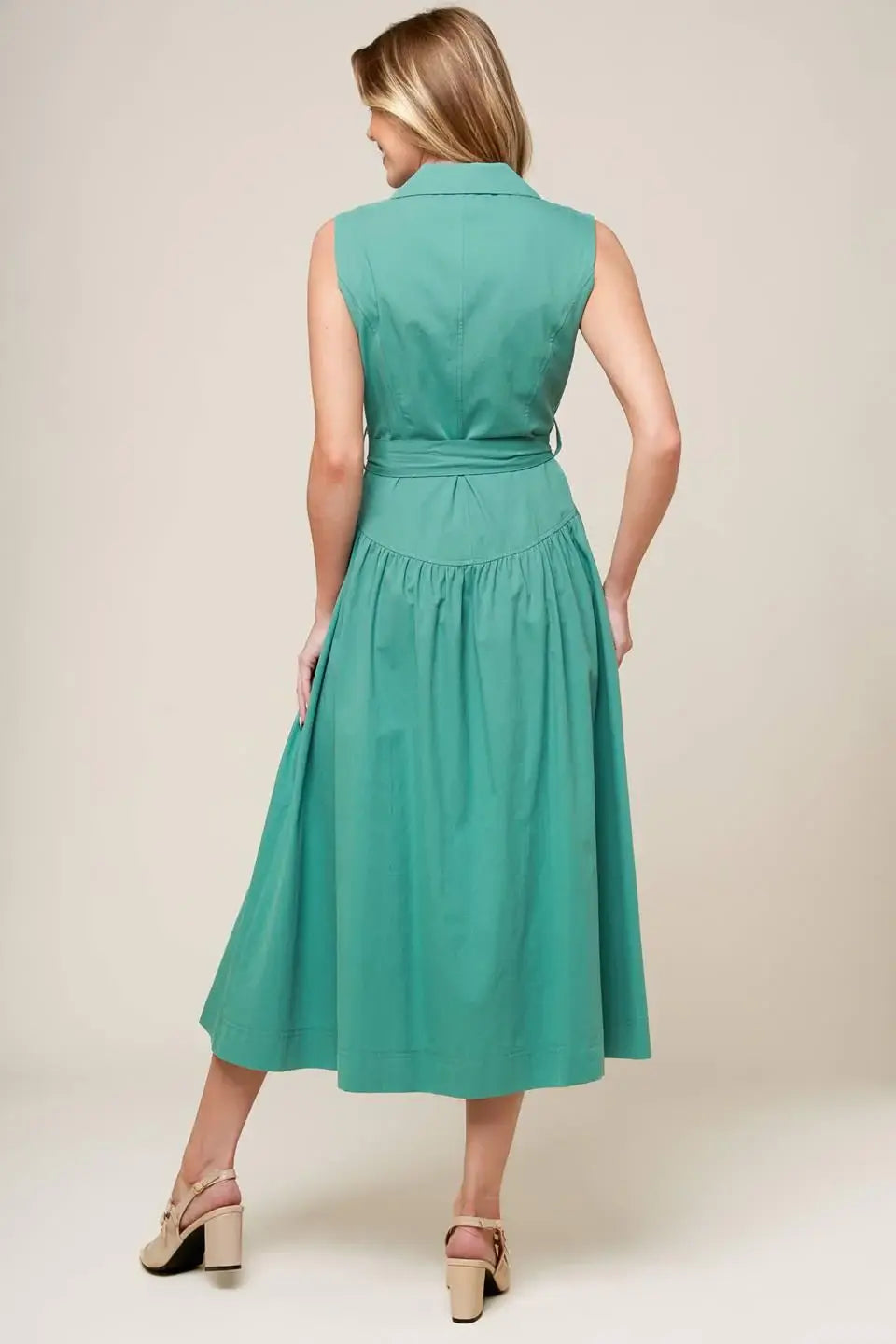 WISHING WELL TEAL GREEN WOVEN MIDI DRESS - Flying Tomato - Flyclothing LLC