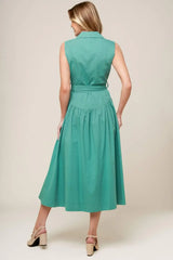 WISHING WELL TEAL GREEN WOVEN MIDI DRESS - Flying Tomato - Flyclothing LLC