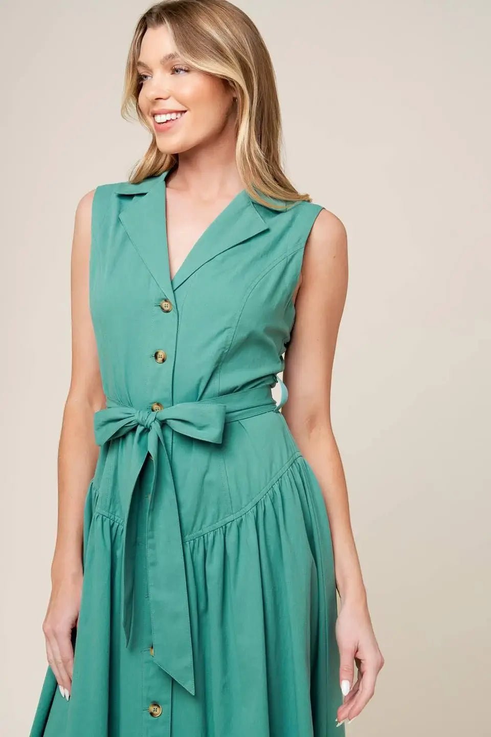 WISHING WELL TEAL GREEN WOVEN MIDI DRESS - Flying Tomato - Flyclothing LLC