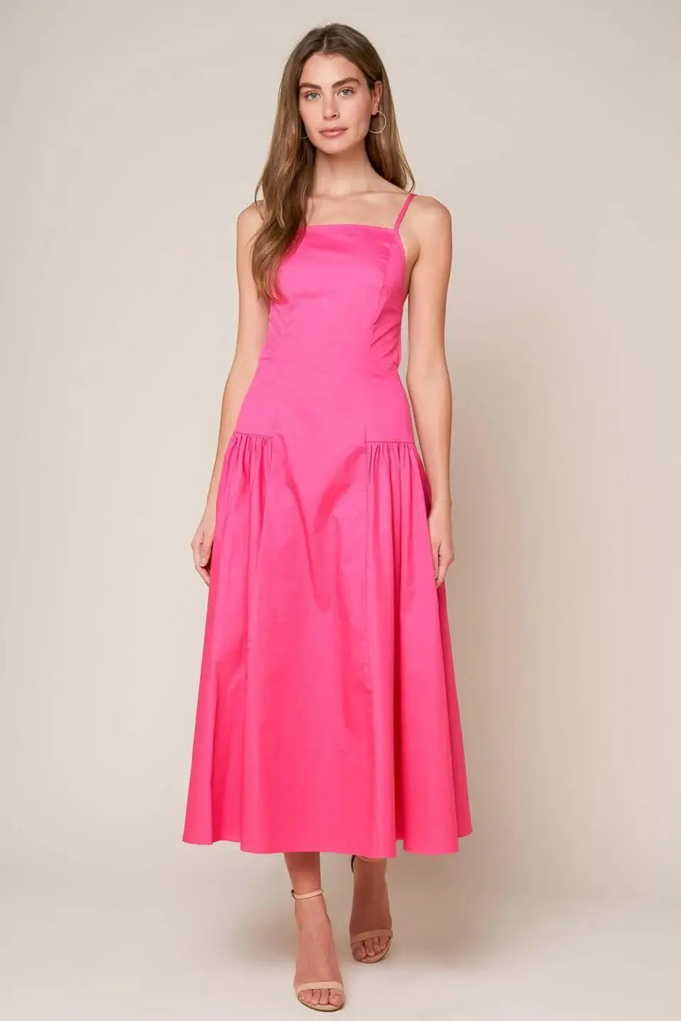 SLEEK ESSENCE WOVEN MIDI DRESS - Flying Tomato - Flyclothing LLC