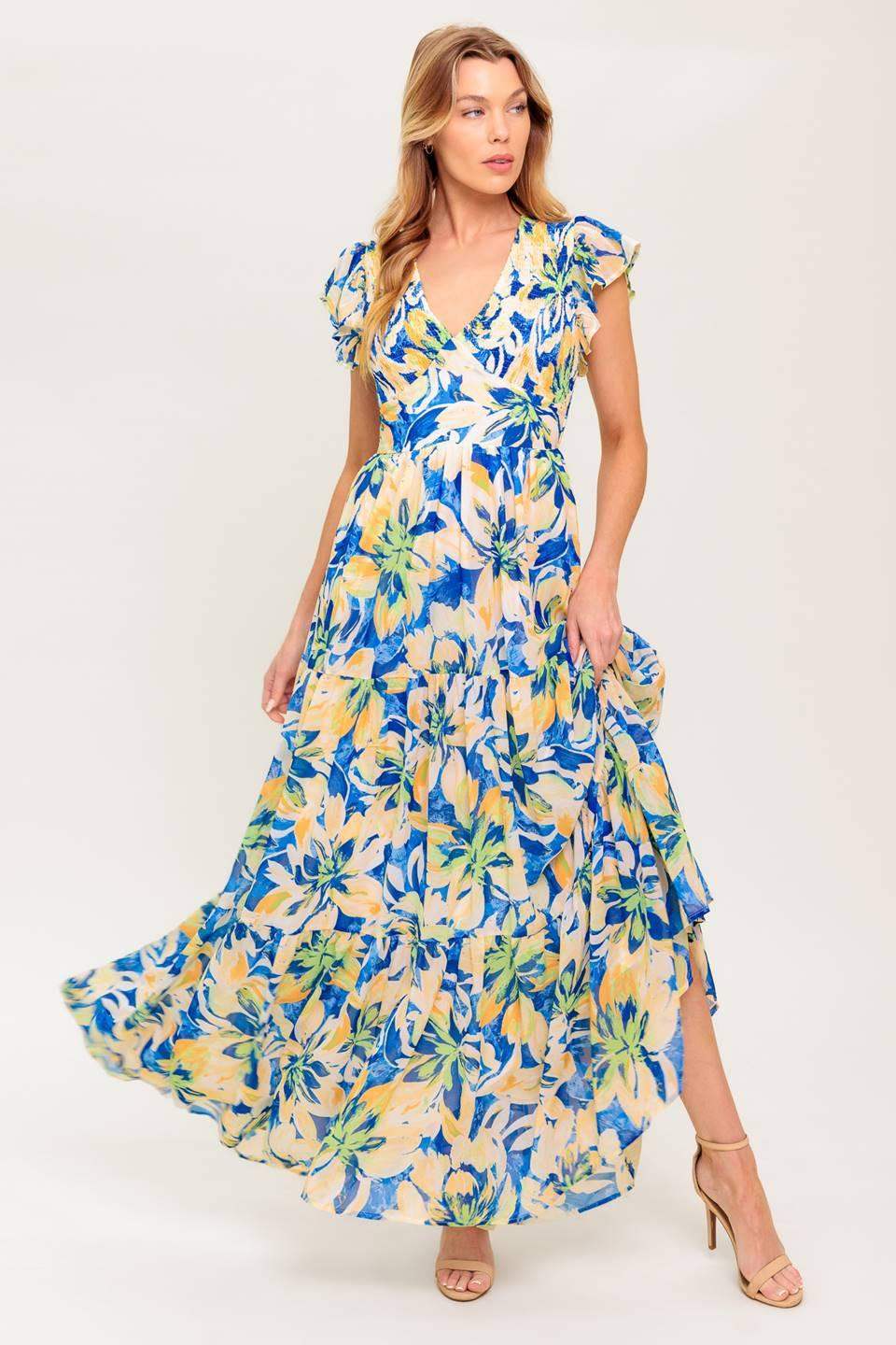 ECHOES OF YOU FLORAL WOVEN MAXI DRESS - Flying Tomato - Flyclothing LLC