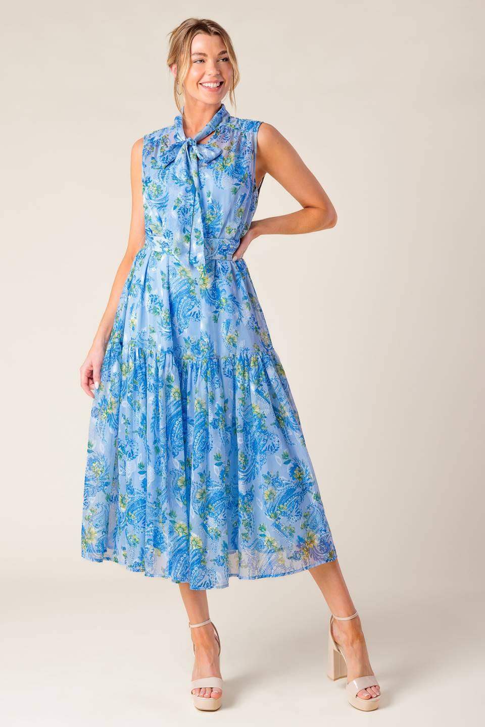 EVER AFTER POWER BLUE WOVEN MIDI DRESS - Flying Tomato - Flyclothing LLC
