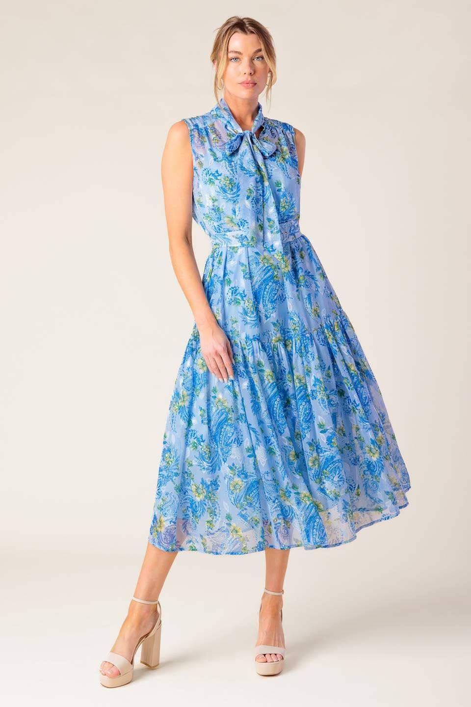 EVER AFTER POWER BLUE WOVEN MIDI DRESS - Flying Tomato - Flyclothing LLC