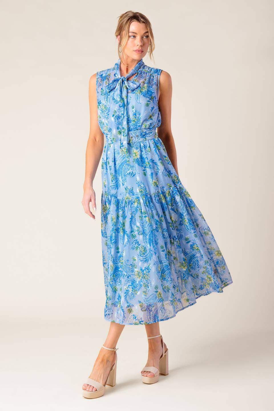 EVER AFTER POWER BLUE WOVEN MIDI DRESS - Flying Tomato - Flyclothing LLC