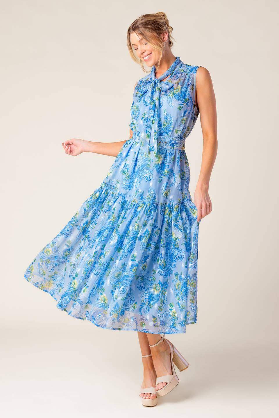 EVER AFTER POWER BLUE WOVEN MIDI DRESS - Flying Tomato - Flyclothing LLC