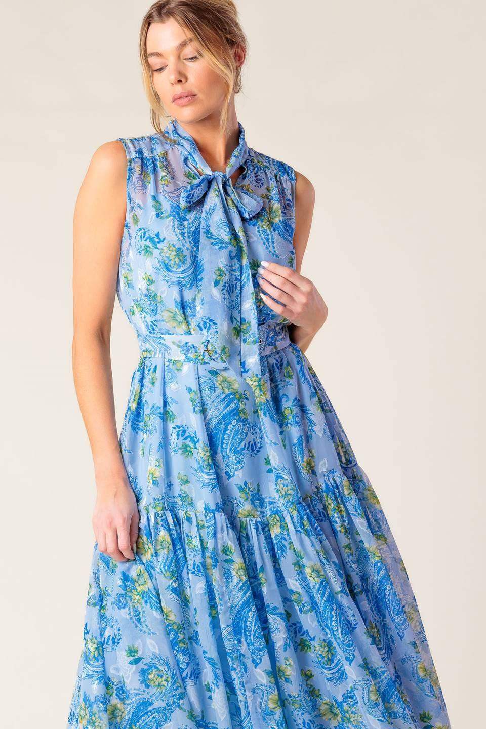 EVER AFTER POWER BLUE WOVEN MIDI DRESS - Flying Tomato - Flyclothing LLC