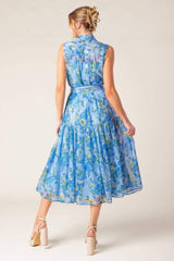 EVER AFTER POWER BLUE WOVEN MIDI DRESS - Flying Tomato - Flyclothing LLC
