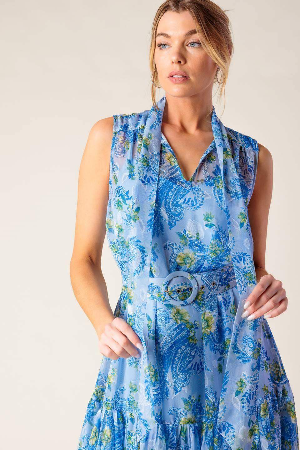 EVER AFTER POWER BLUE WOVEN MIDI DRESS - Flying Tomato - Flyclothing LLC
