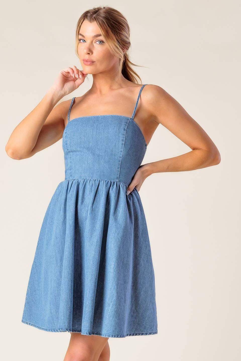BACK IN LOVE DENIM MINI DRESS - Flying Tomato - Flyclothing LLC