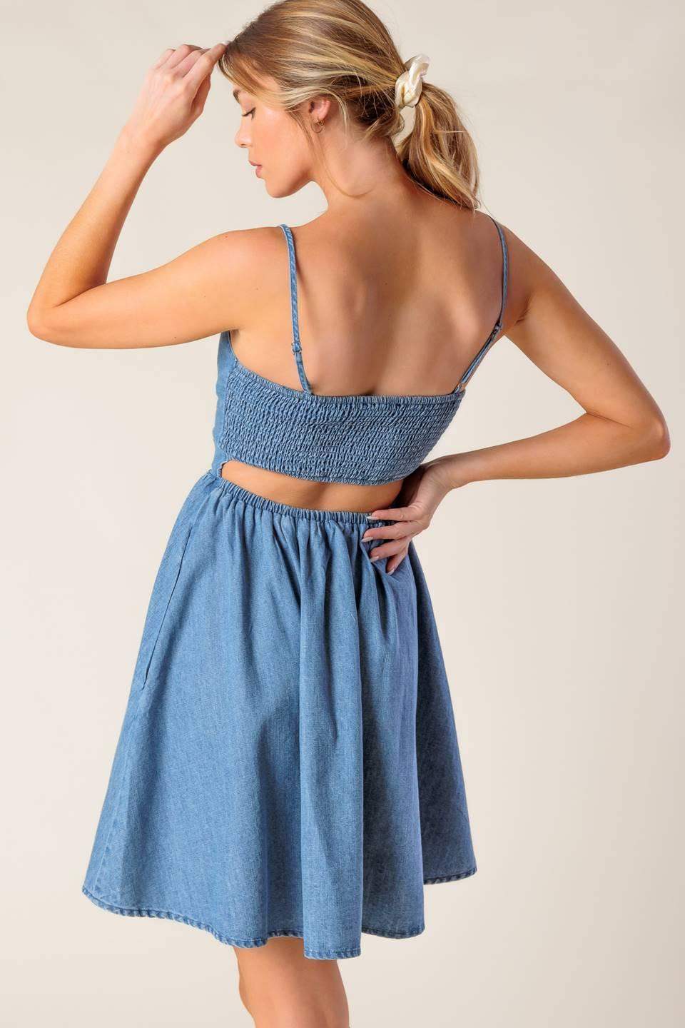 BACK IN LOVE DENIM MINI DRESS - Flying Tomato - Flyclothing LLC