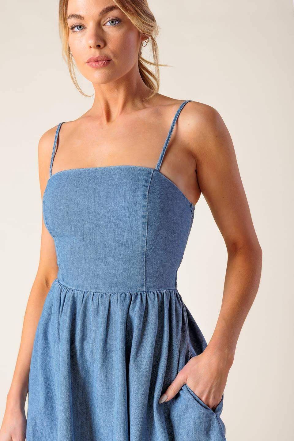 BACK IN LOVE DENIM MINI DRESS - Flying Tomato - Flyclothing LLC