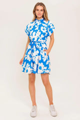 CITRUS CRUSH BLUE WOVEN MINI DRESS - Flying Tomato - Flyclothing LLC