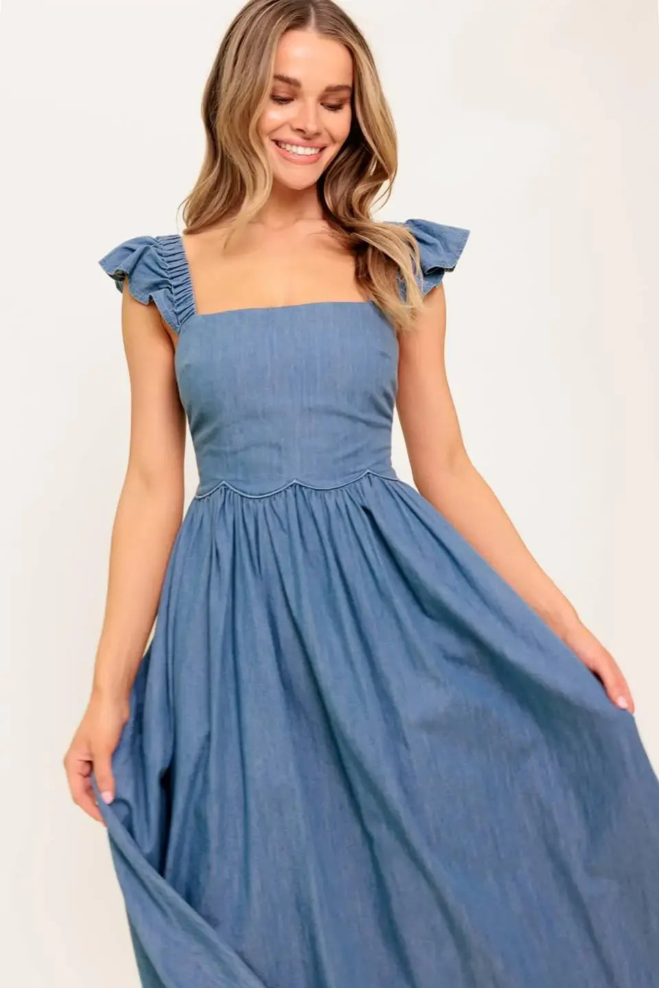 DRIFTWOOD PETAL CHAMBRAY MIDI DRESS - Flying Tomato - Flyclothing LLC