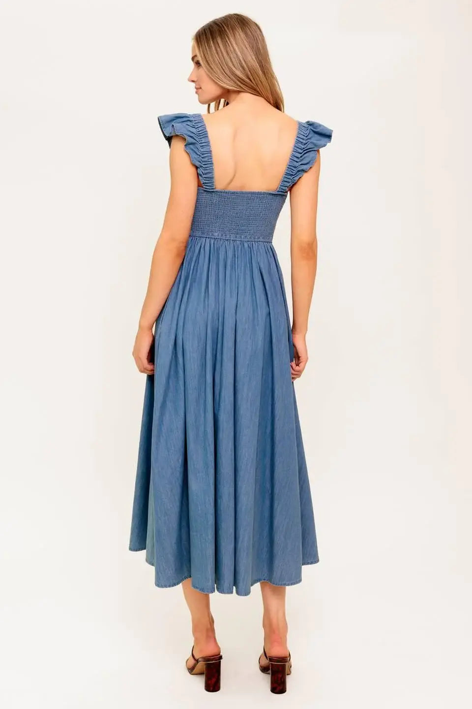 DRIFTWOOD PETAL CHAMBRAY MIDI DRESS - Flying Tomato - Flyclothing LLC