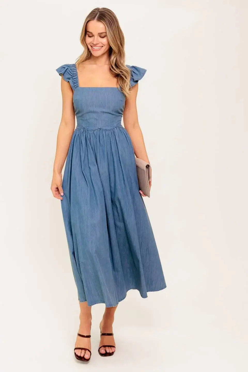 DRIFTWOOD PETAL CHAMBRAY MIDI DRESS - Flying Tomato - Flyclothing LLC
