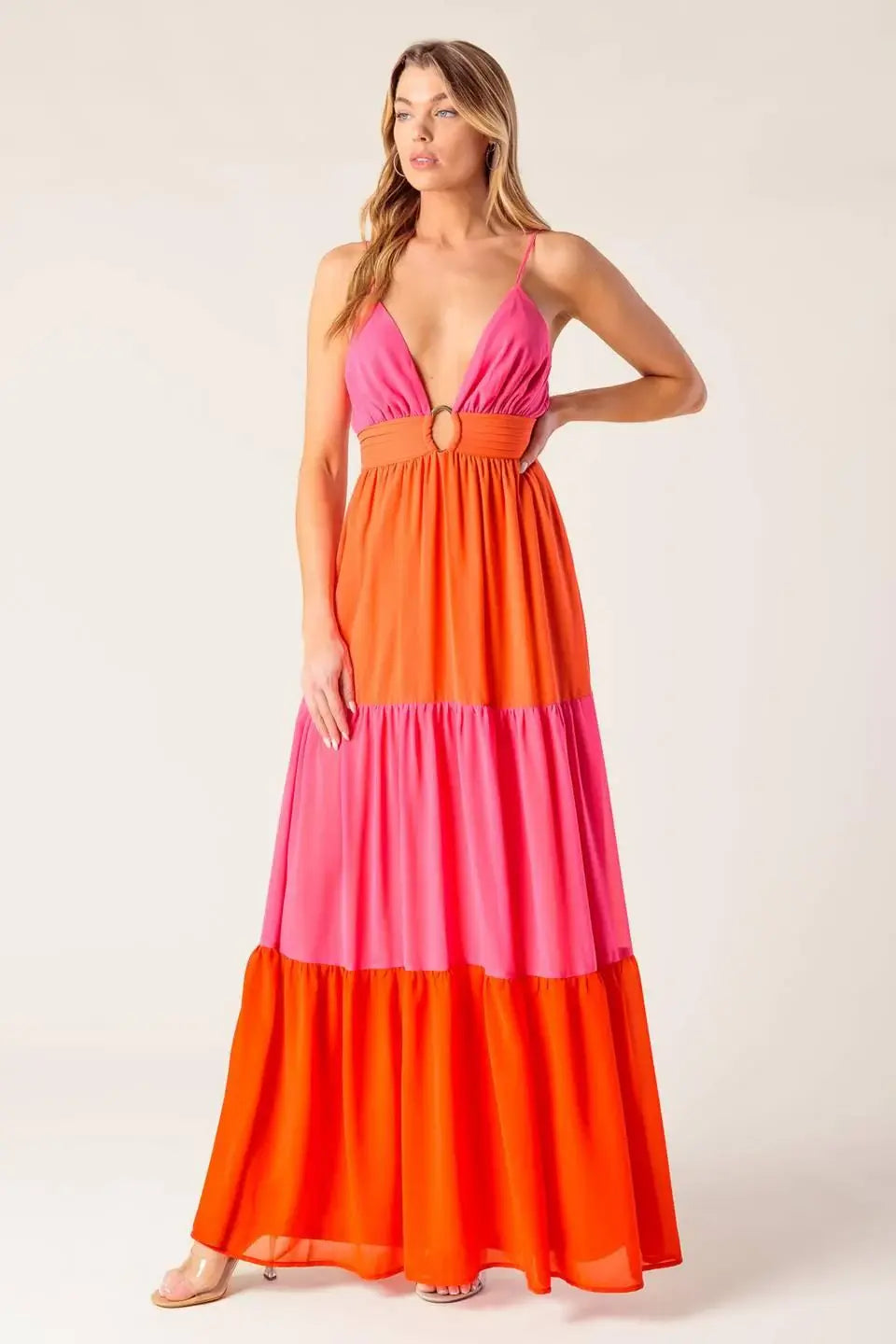 REGAL RISE WOVEN COLOR BLOCKED MAXI DRESS - Flying Tomato - Flyclothing LLC