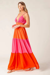 REGAL RISE WOVEN COLOR BLOCKED MAXI DRESS - Flying Tomato - Flyclothing LLC