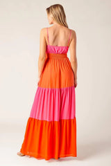 REGAL RISE WOVEN COLOR BLOCKED MAXI DRESS - Flying Tomato - Flyclothing LLC