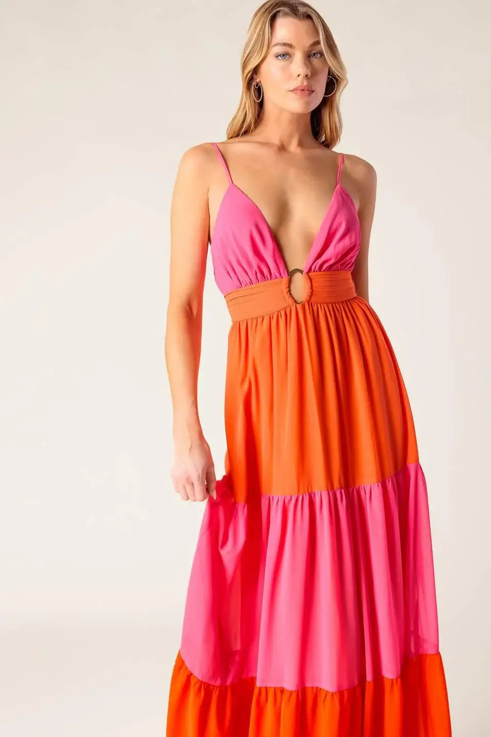 REGAL RISE WOVEN COLOR BLOCKED MAXI DRESS - Flying Tomato - Flyclothing LLC