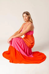REGAL RISE WOVEN COLOR BLOCKED MAXI DRESS - Flying Tomato - Flyclothing LLC