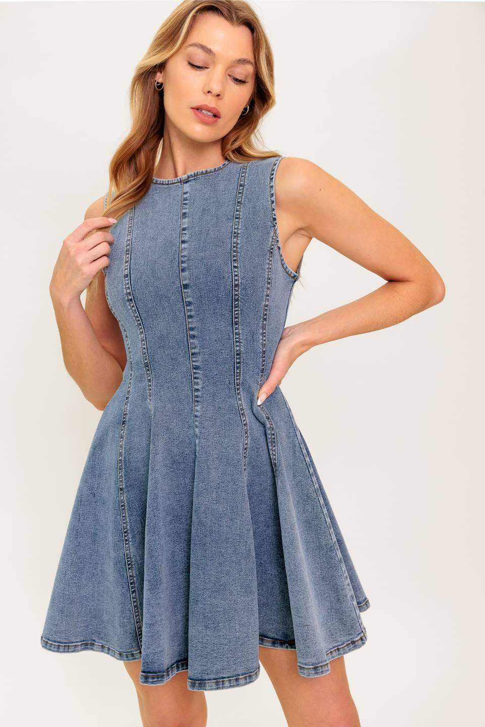 CAUGHT IN A MOMENT DENIM MINI DRESS - Flying Tomato - Flyclothing LLC