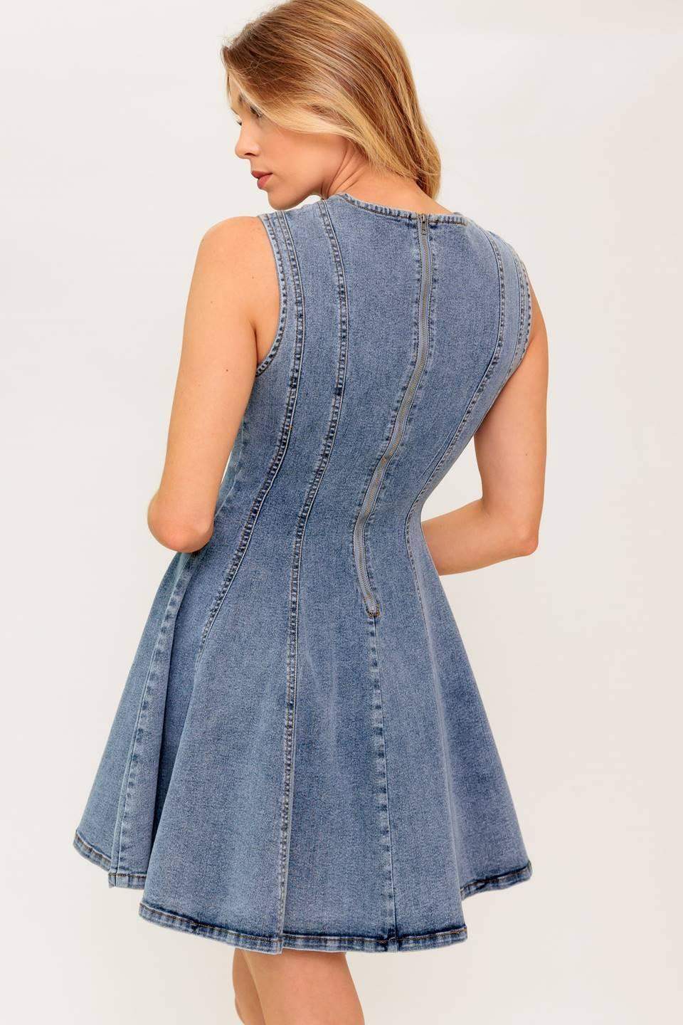 CAUGHT IN A MOMENT DENIM MINI DRESS - Flying Tomato - Flyclothing LLC