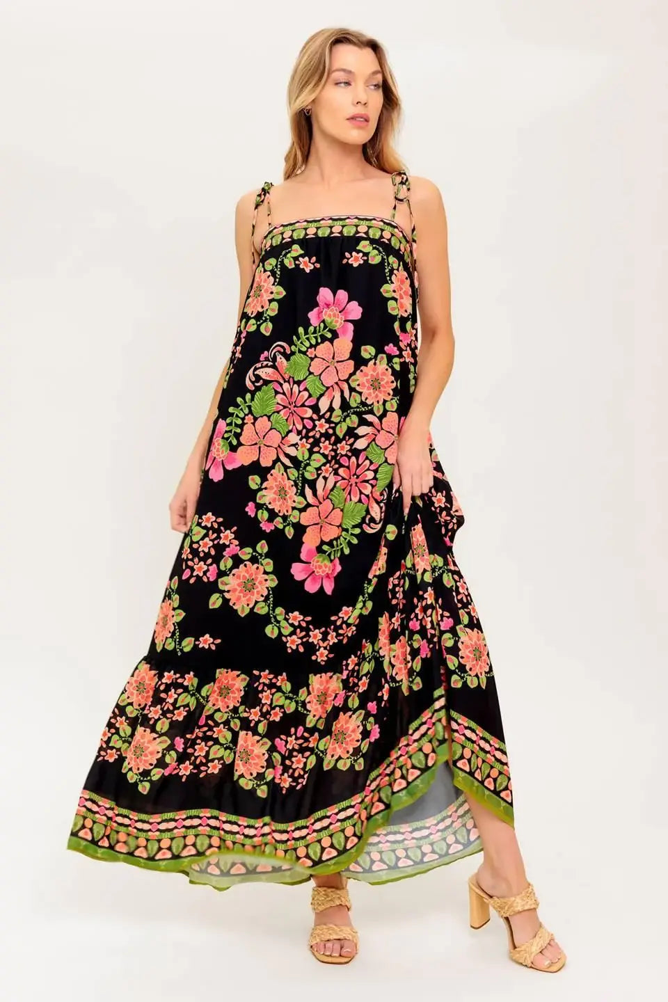 SUMMER GLOW BLACK WOVEN MAXI DRESS - Flying Tomato - Flyclothing LLC